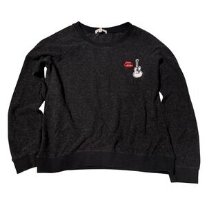Honey Punch Black Heathered Embellished Lips Guitar‎ Graphic Sweatshirt Small